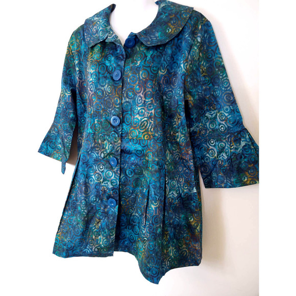 NWOT QVC Frazzle Babydoll Blue Tie Dye Spiral Jacket - Picture 4 of 9